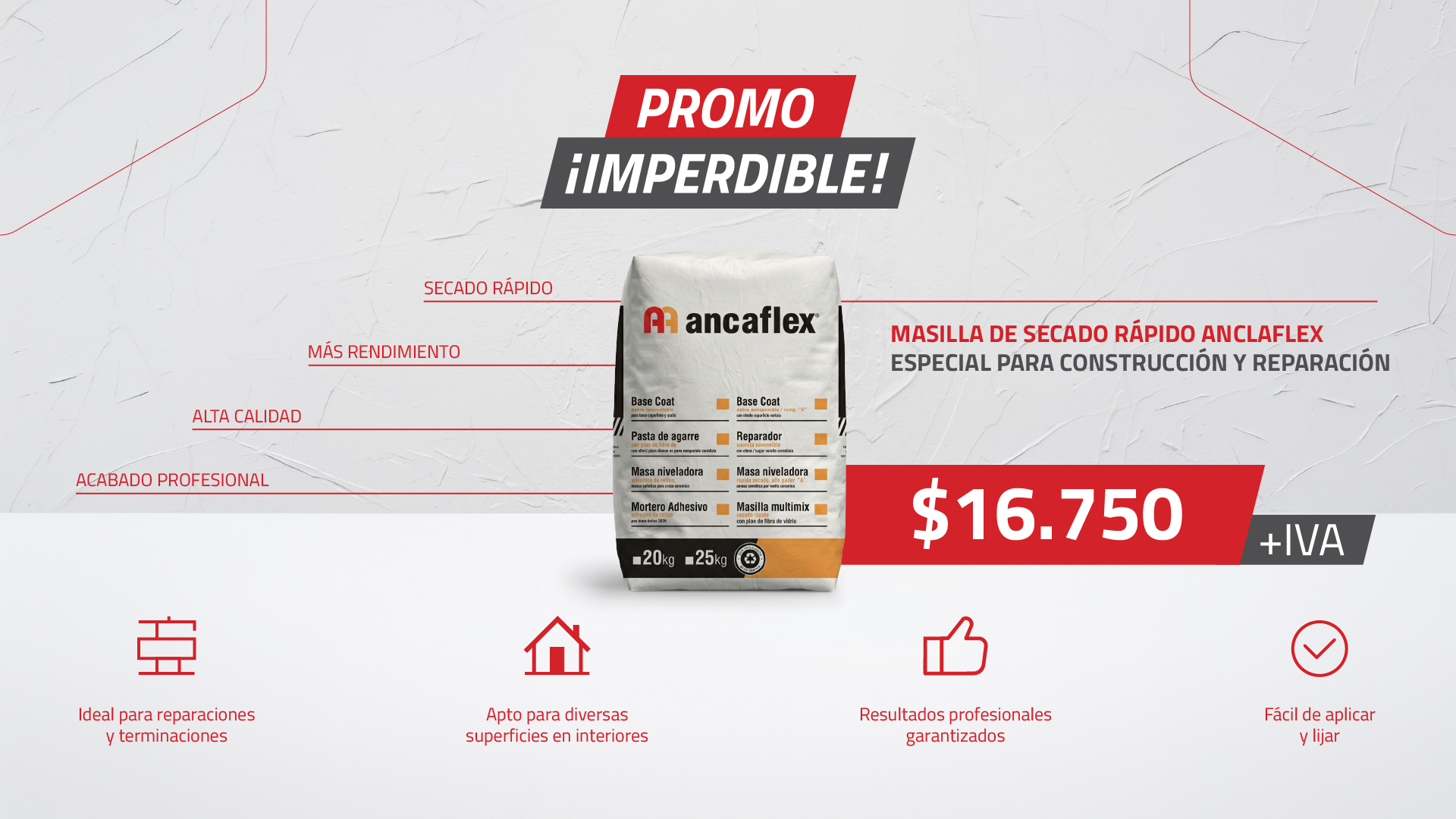 promo imperdible de Edifiseco: masilla de secado rápido ancaflex